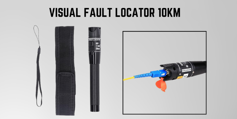 Visual Fault Locator 10KM dengan tali, sarung pelindung, dan konektor fiber optic