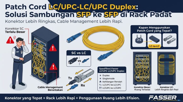 Infografis panduan memilih patch cord LC/UPC-LC/UPC duplex Fasser untuk SFP ke SFP